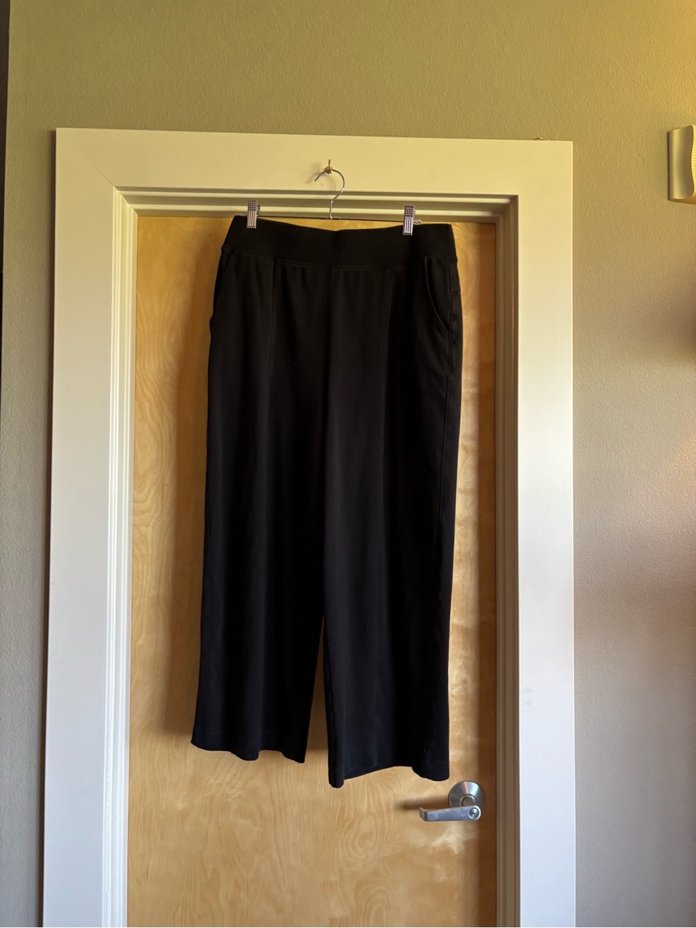 Pact Airplane Wide Leg Pant L Black Organic Cotton Double Knit Pull On Pockets